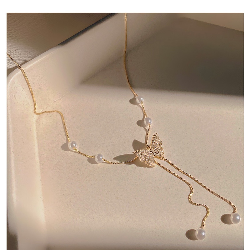 Vòng cổ Mặt Bướm Tua Rua Đính Ngọc Trai zircon Sang Trọng Cá Tính Mùa Hè Chất Lượng Cao Phụ Kiện Thiết Kế niche Cho Nữ