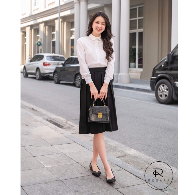 Áo sơ mi trắng thời trang nữ dài tay cổ sen Rosara Am246
