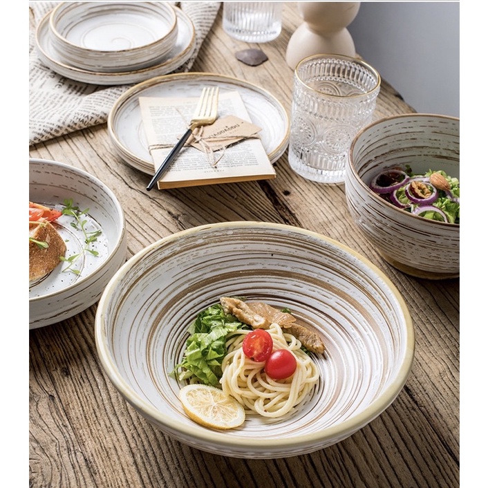 Bộ bát đĩa gốm cao cấp phong cách retro Bắc Âu