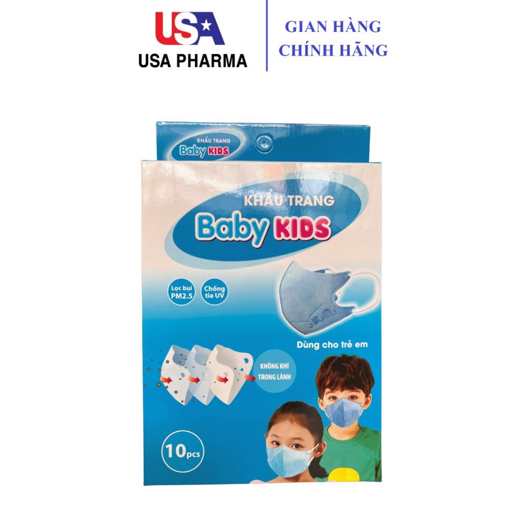 Khẩu Trang Y Tế Trẻ Em 3D Baby Kids Lọc Bụi PM2.5, Chống Tia UV - Hộp 10 Cái Màu Xanh