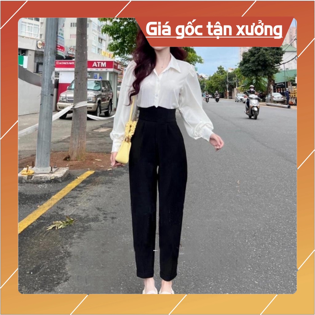 Quần Tây Nữ Lưng Cao Khóa Sau Hông Đi Học Làm Công Sở Kiểu Quần Baggy Nữ Cạp Bản To Cao Vải Tuyết Mưa Dày Co Giãn Nhẹ có