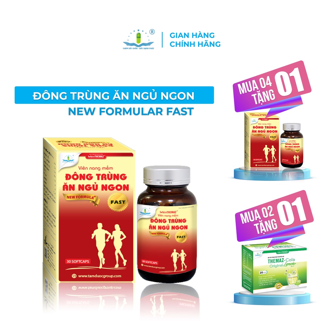 Viên nang mềm Đông Trùng Ăn Ngủ Ngon Fast New Formular+ Fast (Lọ 30 viên) - Hỗ trợ ăn ngủ ngon, giảm mệt mỏi.