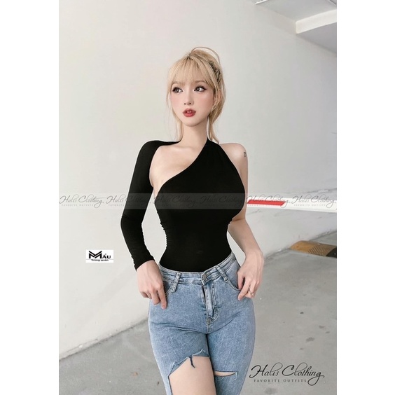 Áo bodysuit tay lệch khoét vai