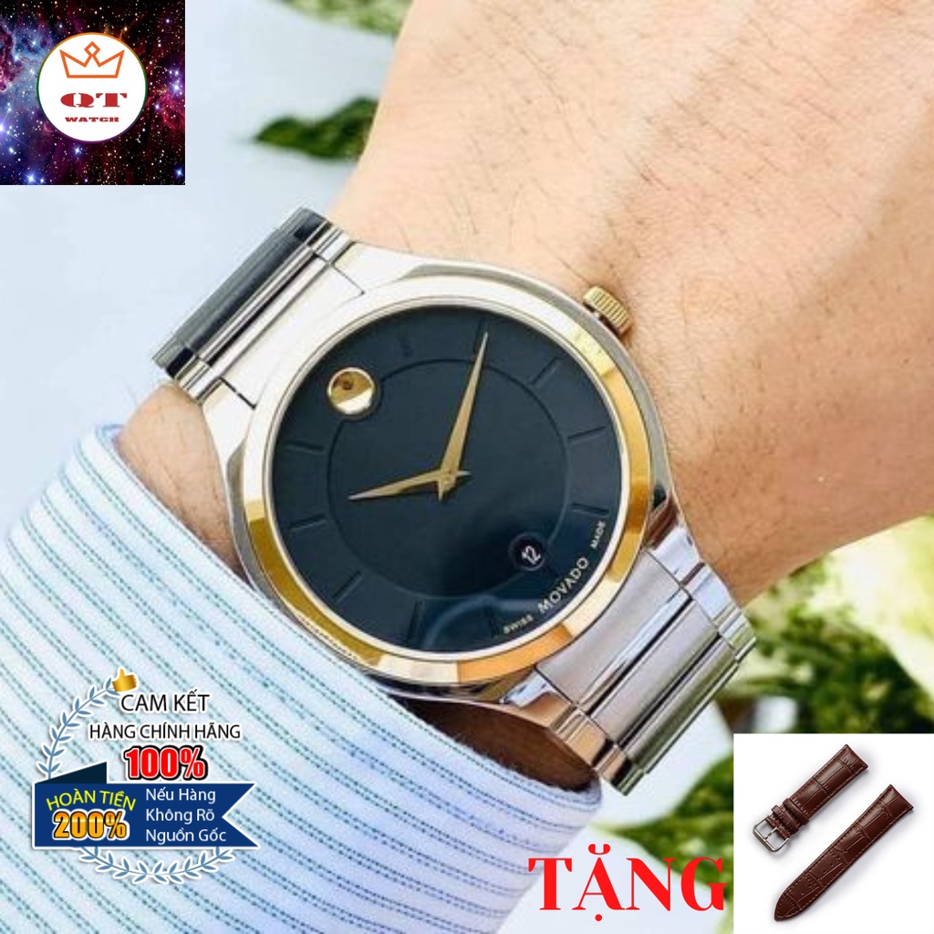 Đồng Hồ Nam MOVADO Quadro Black Dial Men's Watch 0607394 Chính Hãng Tặng Dây Da Cao Cấp