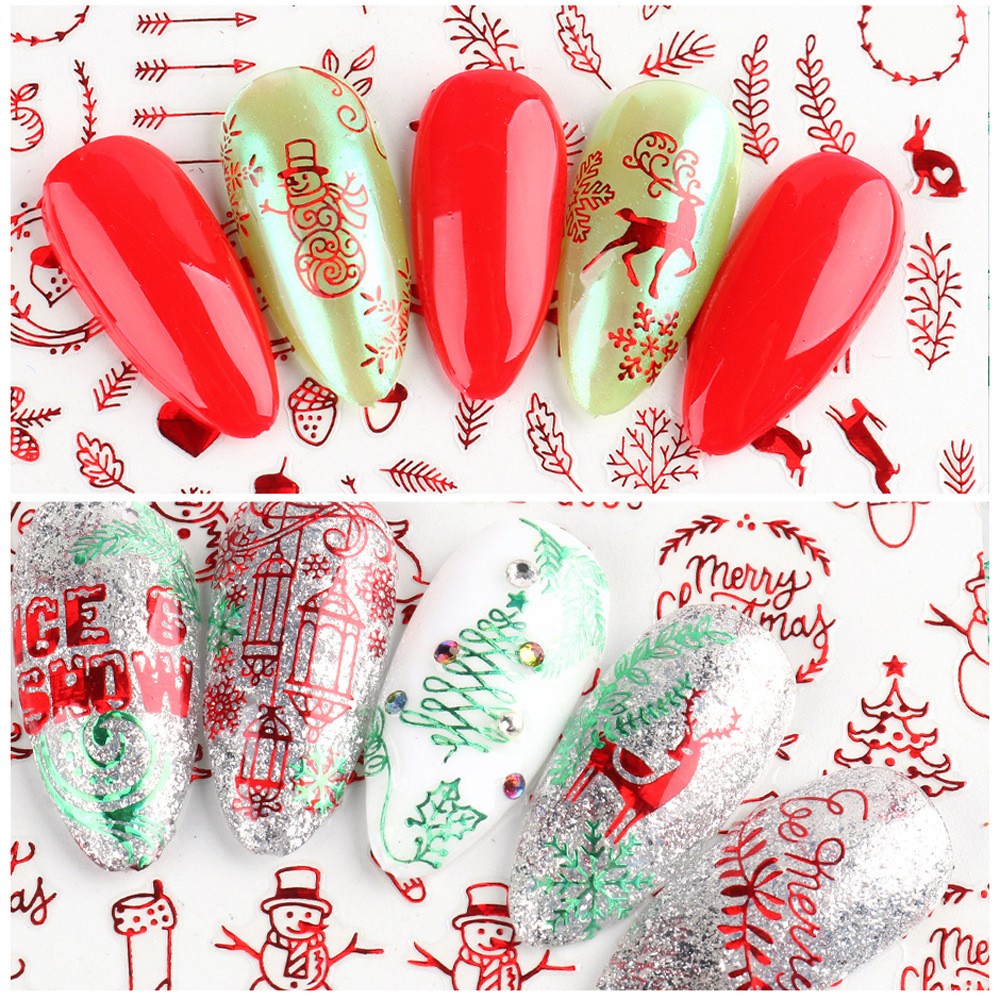 Set 9 Nhãn Dán Móng Tay 3D Chủ Đề Giáng Sinh Lấp Lánh
