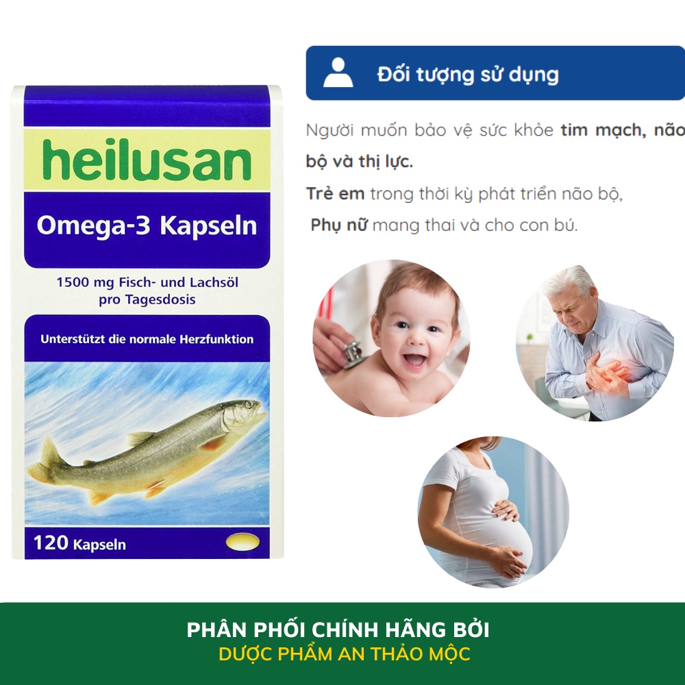 Viên uống Heilusan Omega 3 Kapseln bổ sung vitamin hỗ trợ phát triển tim mạch não bộ tốt cho da mắt hộp 120 viên