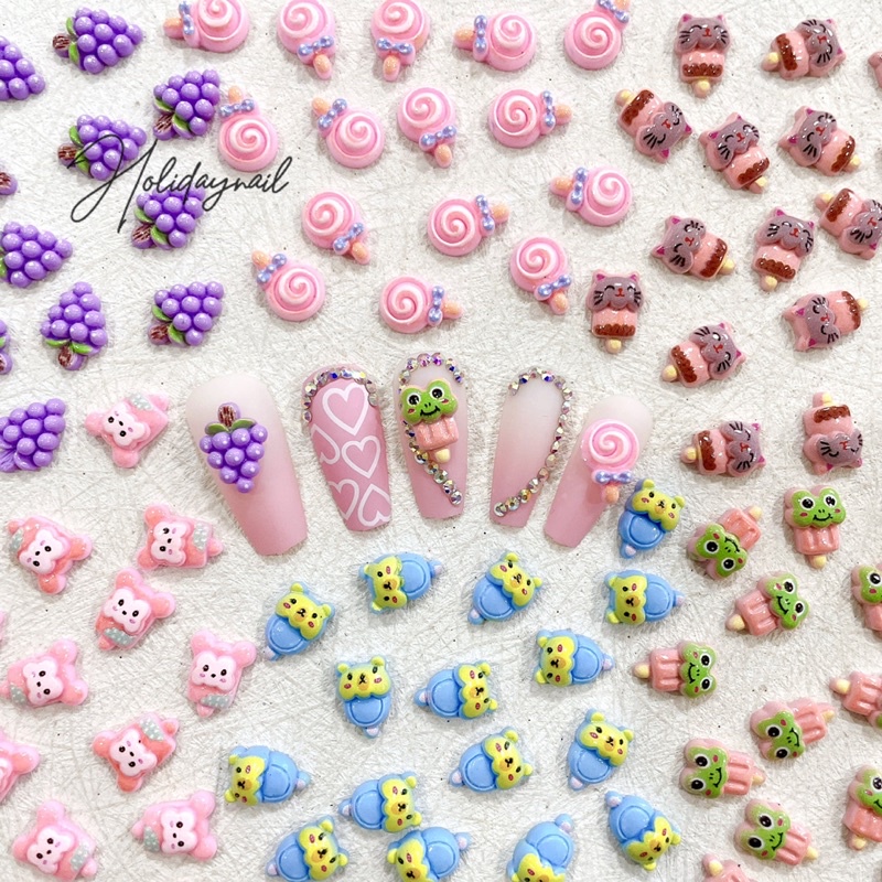 HOLIDAYNAIL Set 30 charm kẹo hình thú mix mẫu trang trí móng