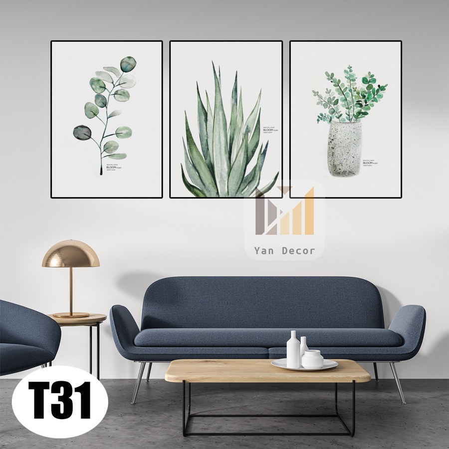 Bộ 3 bức tranh lá xanh T31 CHỌN KHUNG