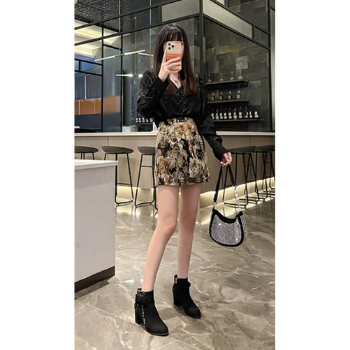 Boot Nữ Cao Gót 6 Phân Đính Nơ Kéo Khoá Mũi Tròn Phong Cách Hàn Quốc
