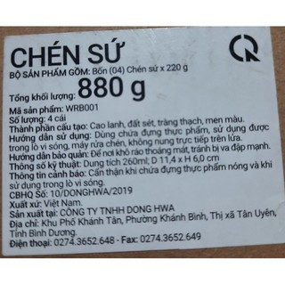 Bộ 4 chén sứ Donghwa