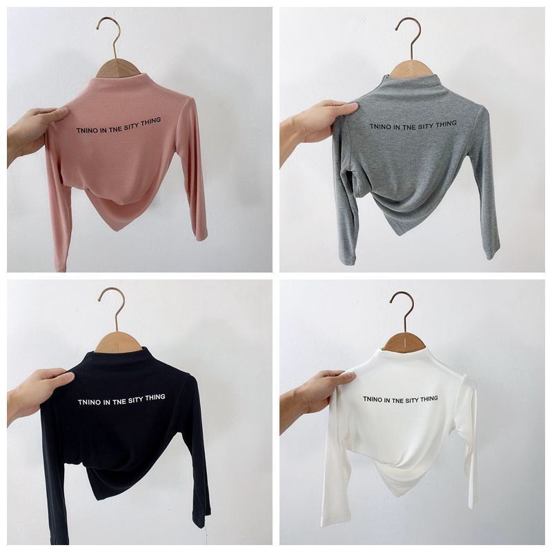 Áo Thun Tay Dài Cổ Lọ Bằng Lông Cừu Mỏng Phong Cách Mới Dành Cho Bé Gái