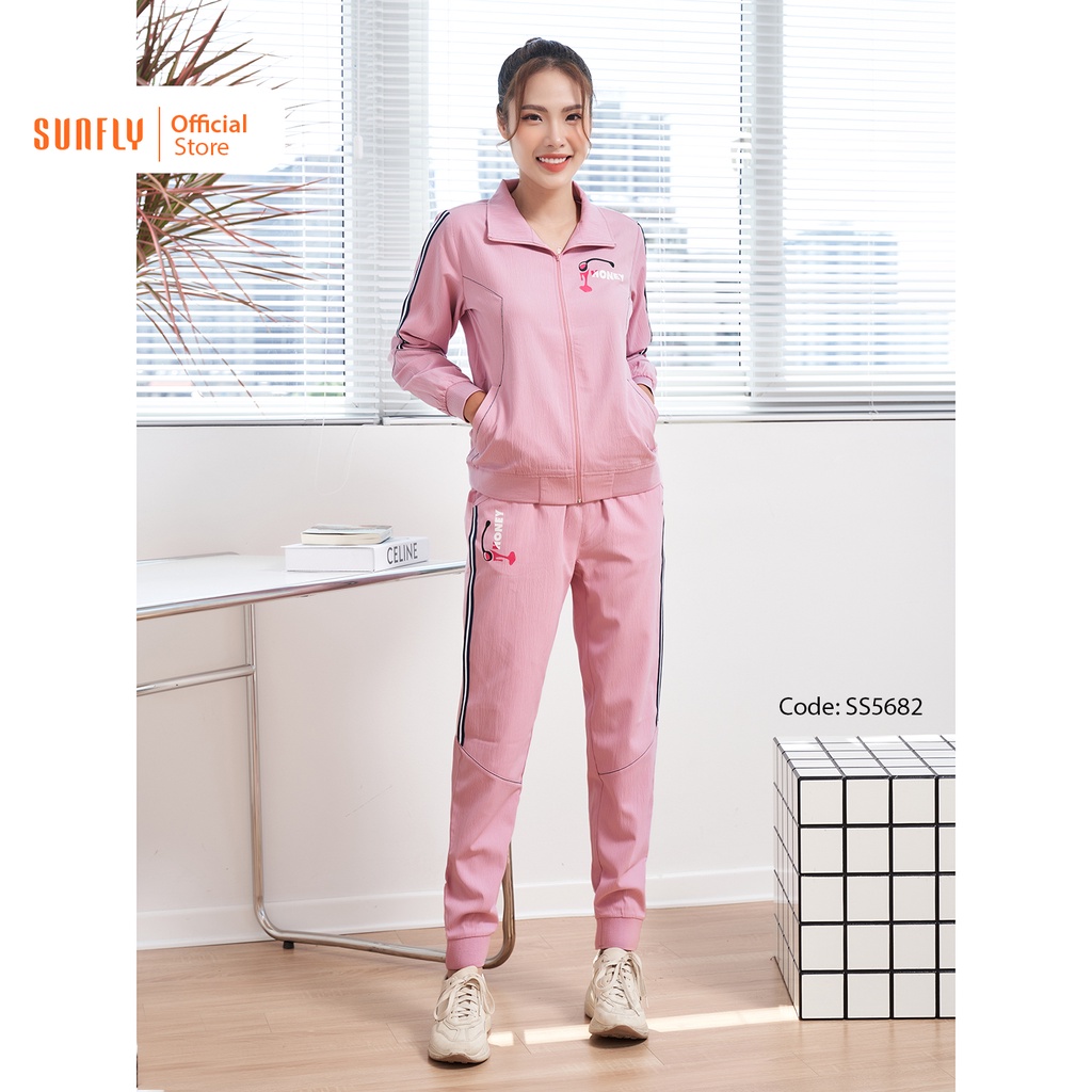 Bộ Đồ Thể Thao Đũi Gân SUNFLY Áo Dài Kéo Khóa Quần Dài SS5682