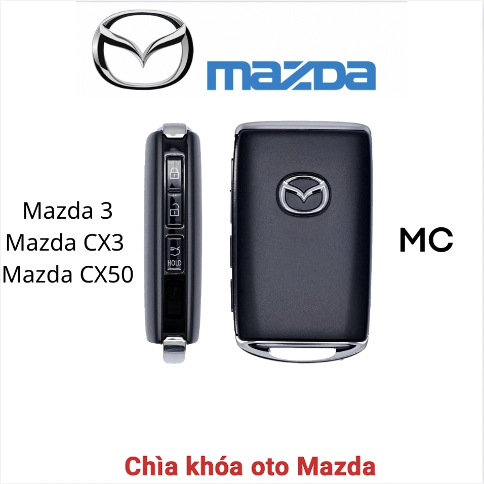 Bao da bọc chìa khóa smartkey ô tô Mazda 3 Cx3 Cx50 nút bấm cạnh handmade móc đen MC