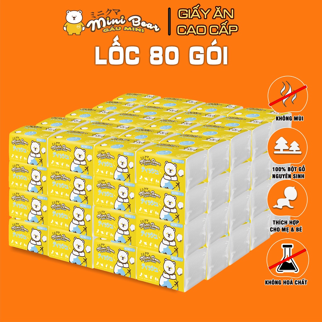 Khăn giấy khô lau vệ sinh cho bé không bột vụn [ Lốc 80 gói ] rút 4 lớp 210 tờ 100% bột gỗ nguyên sinh dùng cho mẹ và bé