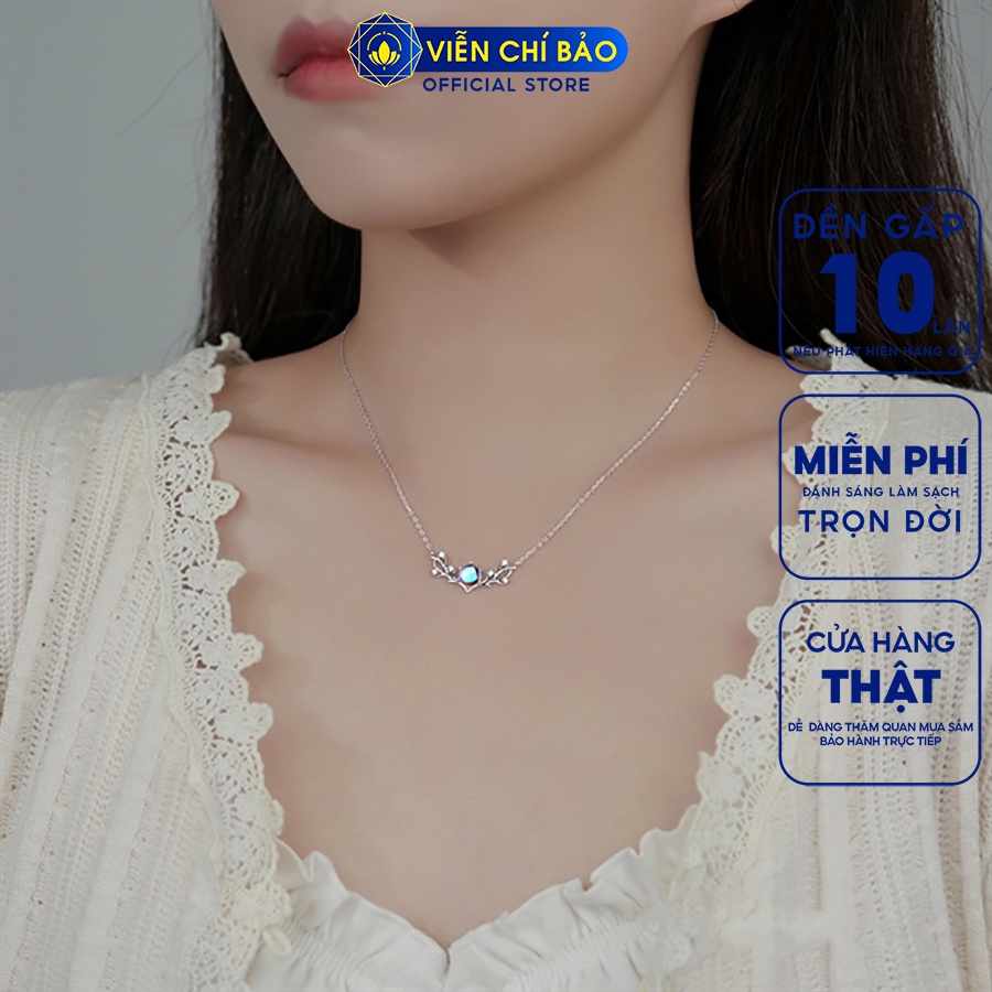 Dây chuyền bạc nữ họa tiết đá mặt trăng chất liệu bạc 925 thời trang phụ kiện trang sức Viễn Chí Bảo D000349