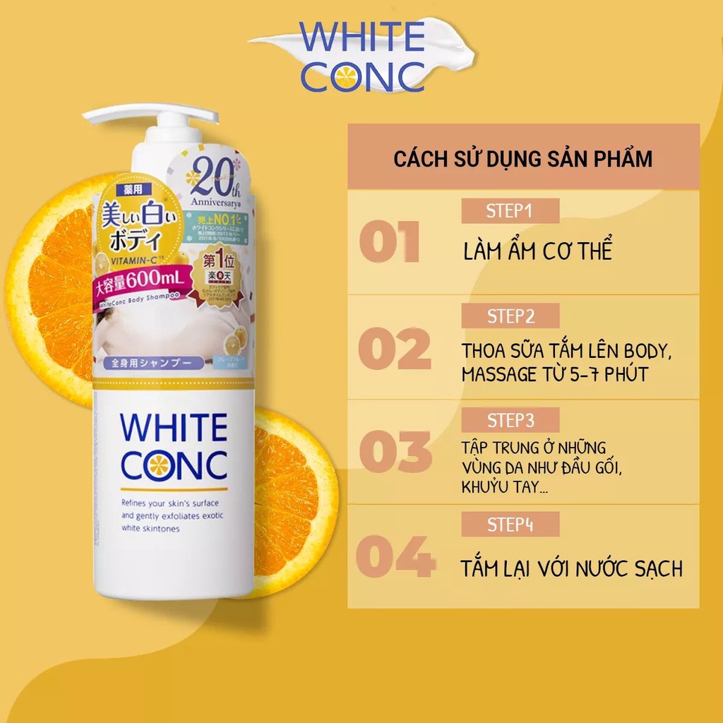 Sữa tắm trắng da White Conc Body Shampoo 600ml