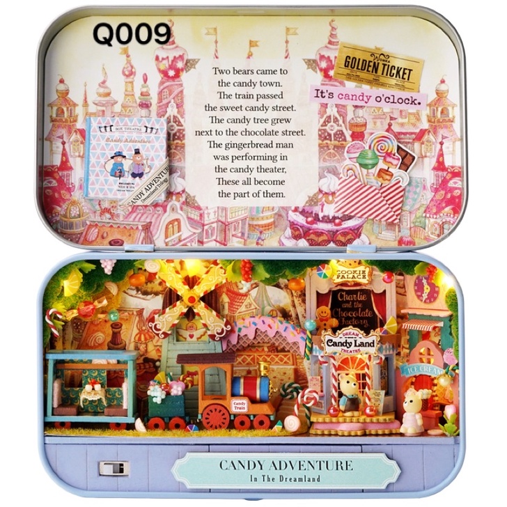 (Tặng keo sữa,đèn)Mô hình nhà đồ chơi búp bê tự lắp ráp bằng gỗ-Diy doll house Q009