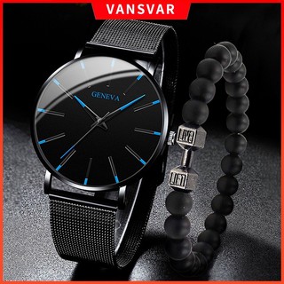 Đồng Hồ Quartz Nam Dây Lưới Thép Không Gỉ Geneva