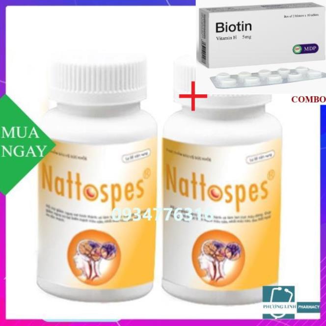 Combo Biotin 5mg+ [CHÍNH HÃNG MUA 1 TẶNG 1* ] Nattospes - Hộp 180 Viên - Tai Biến Mạch Máu Não