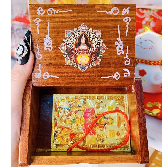 Hộp gỗ điều ước may mắn Thái Lan - rahu giải hạn (tặng kèm chỉ đỏ và Thần Voi may mắn)