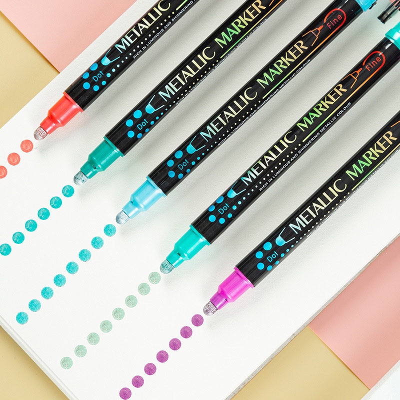 Bút Lông Hai Đầu Bằng Kim Loại Acrylic + 60 Màu Chấm Bi GN6300