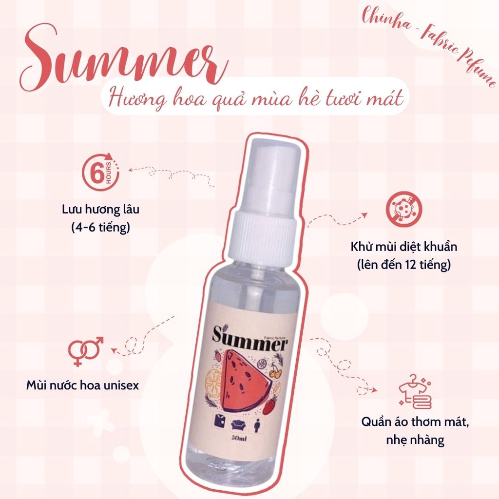 Xả vải khô nước xịt thơm quần áo Fabric Perfume 50ml tiết kiệm lưu hương lâu