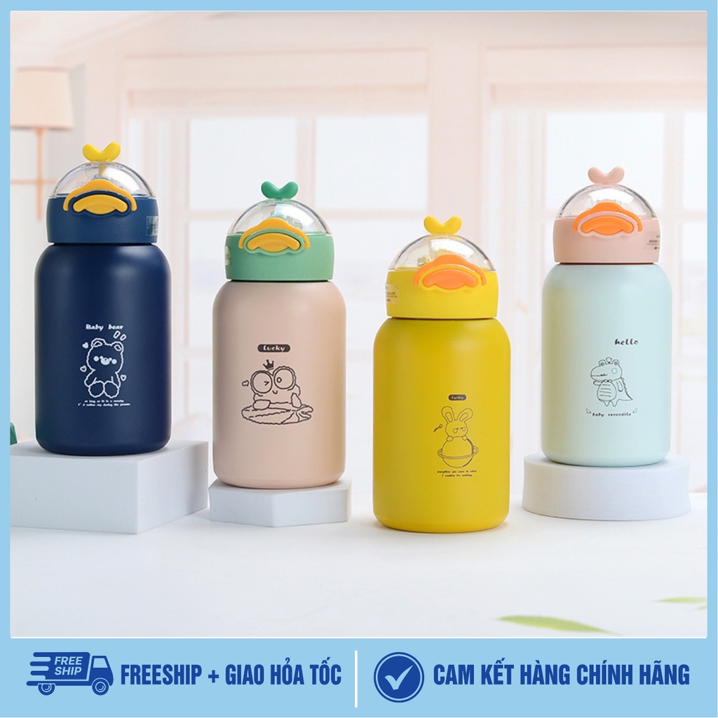 Bình đựng nước cho bé inox con vịt 420ml đựng sữa cho bé giữ nhiệt lâu dễ dàng mang đi,để trong balo túi sách,