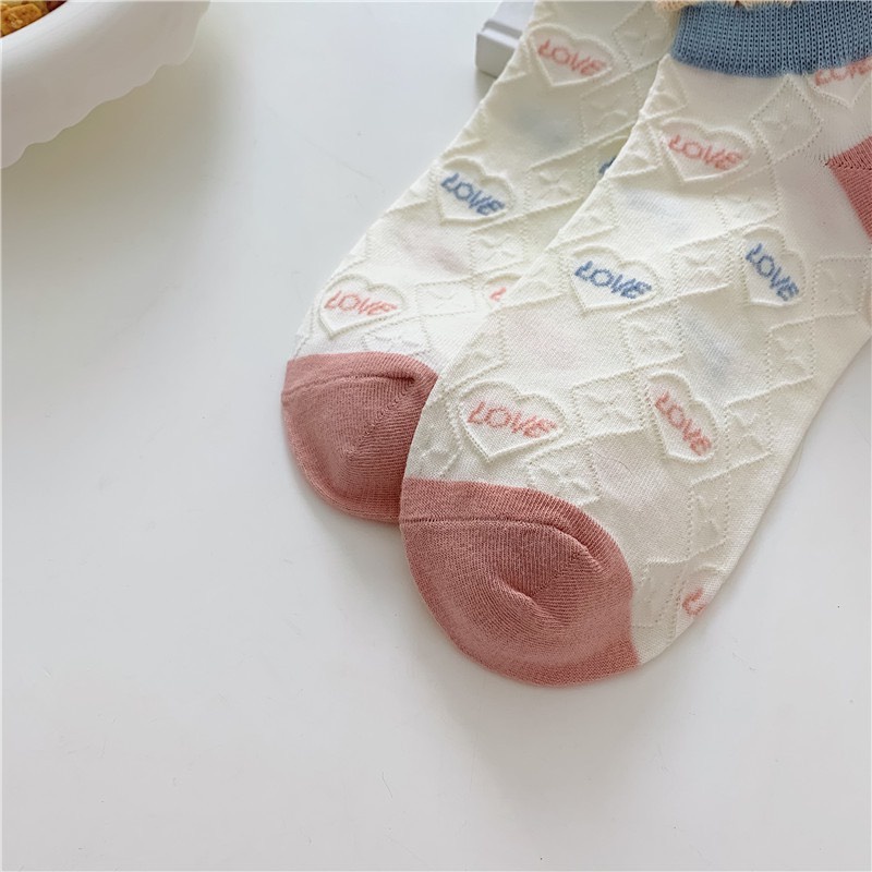 Set 5 Đôi Tất Nữ Kiểu Họa Tiết Love Cổ Bèo Phong Cách Tiểu Thư