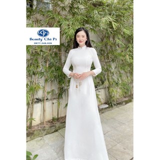 Áo dài truyền thống trơn mẫu siêu hot màu trắng áo 2 tà chữ a, áo lụa tơ co dãn 4 chiều ms tt51
