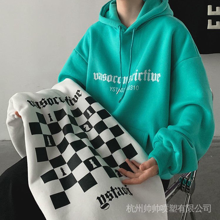 Áo Khoác Hoodie Dày Dặn Dáng Rộng Lót Lông Cừu Màu Xanh Dương Hợp Thời Trang Mùa Đông Cho Cặp