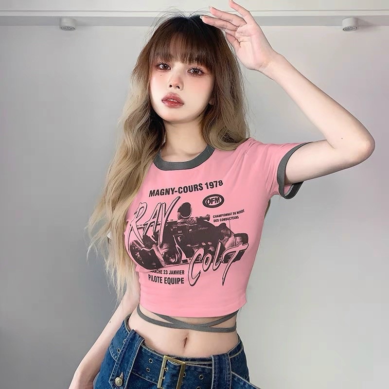 Áo thun phối viền cuốn dây eo Mitshop2222