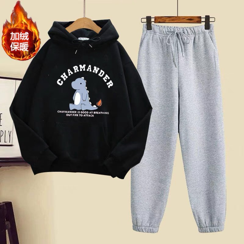 Sét bộ áo nỉ Khủng long lửa + quần bom chun , Áo nỉ Unisex from rộng, thiết kế phong cách, Sét bộ mặc ở nhà - MODY