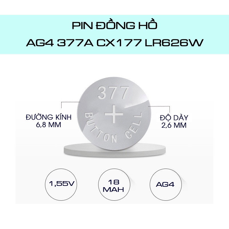 Pin đồng hồ đeo tay Alkaline Battery 1.5V loại phổ thông AG4 377A CX177 LR626W