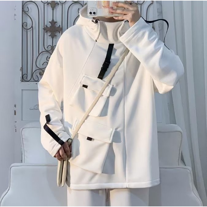 Áo hoodie Cổ Lọ Màu Trơn Phong Cách lelakiharajuku Thời Trang Hàn Quốc Dành Cho Nam Nữ