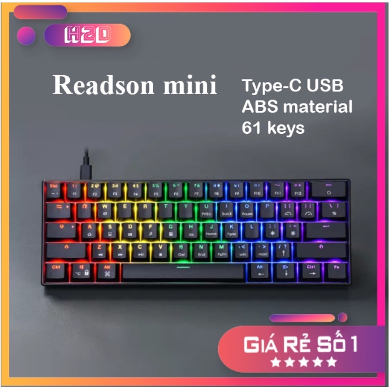 Bàn phím cơ Readson RGB nhỏ gọn 61 phím chơi game làm việc tiện lợi đem đi mọi nơi