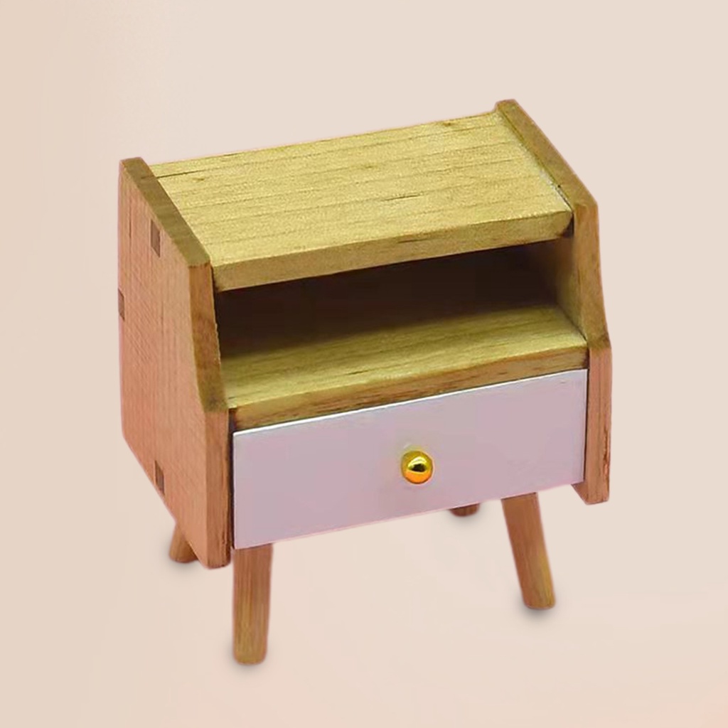 Lvits bàn đầu giường mini bằng gỗ tỉ lệ 1 12 trang trí nhà búp bê - ảnh sản phẩm 4