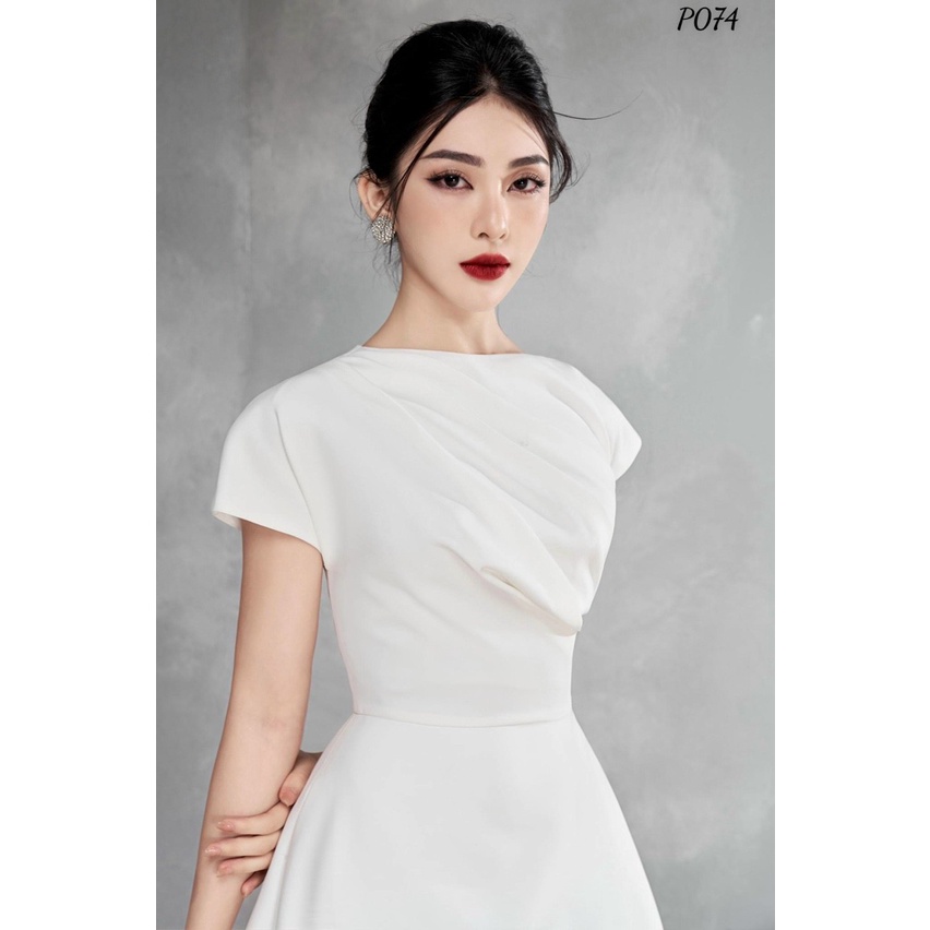 Đầm Dáng Xòe ❤️FREESHIP❤️ Cổ Tròn Ngực Xếp Ly Nhún Eo Vai Đính Hạt Túi 2 Bên