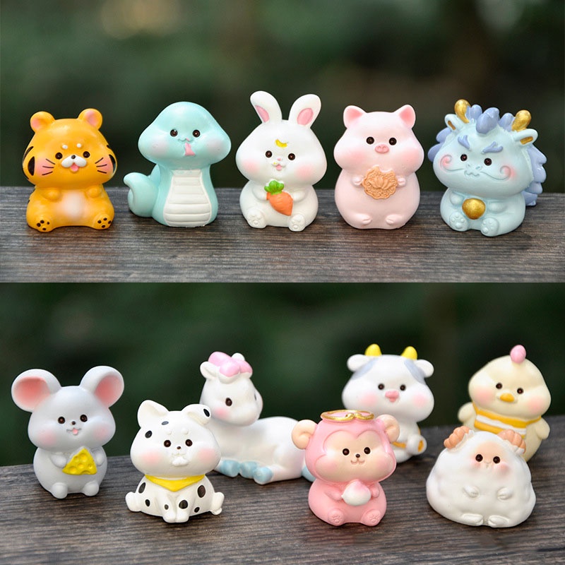 Mô hình 12 con giáp mini biểu cảm dễ thương chất liệu PVC làm mô hình tiểu cảnh, quà tặng, trang trí bàn học-Oh style