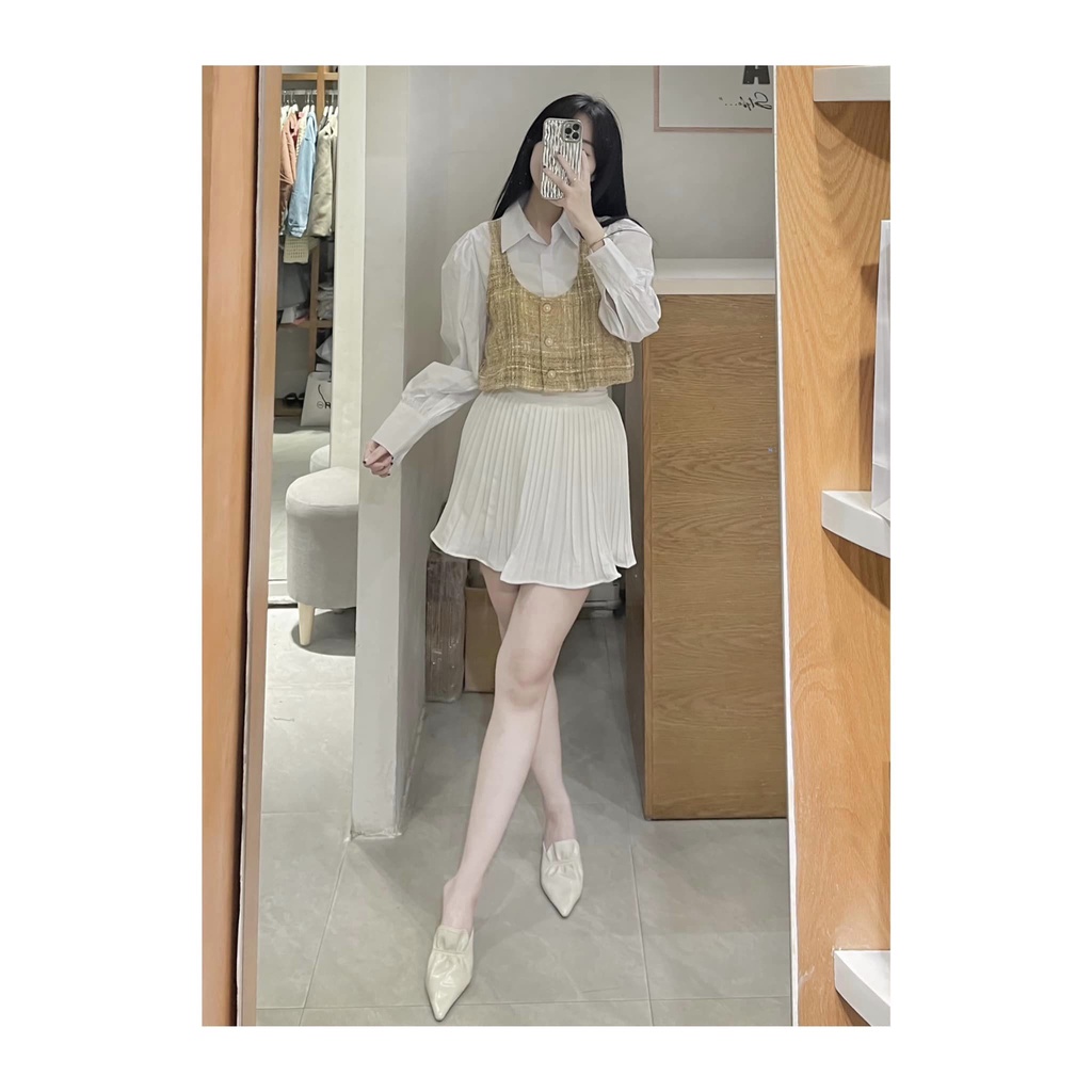 Áo sơ mi phối gile tweed