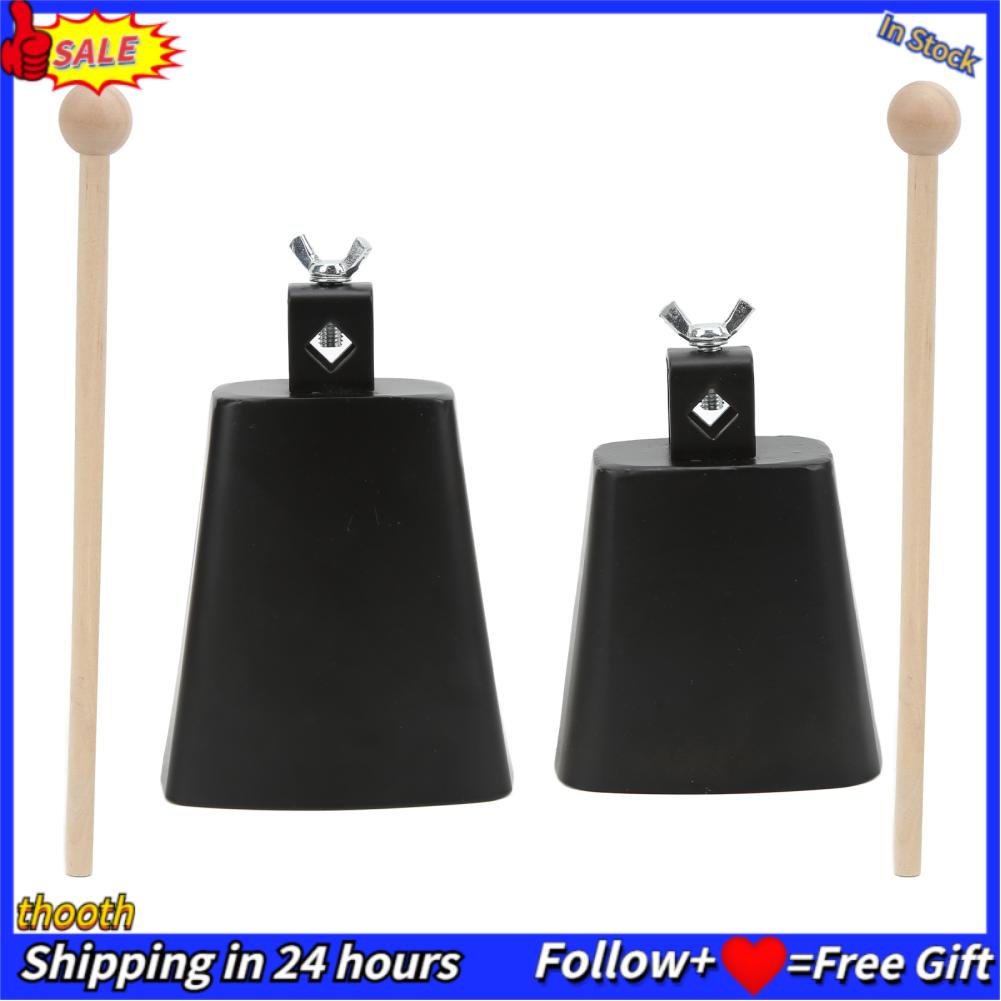 Thooth 4/5inch Cowbells Cow Bell+Drumstick Metal Bell Noise Maker Hand Percussion Instrument Cowbell with Stick for Drum Set