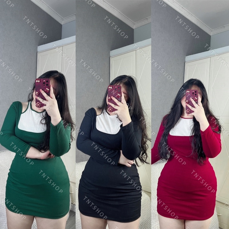 ĐẦM BODY TAY DÀI PHỐI ÁO KHOÉT VAI TRẮNG [TNT SHOP BIGSIZE 60KG 90KG]