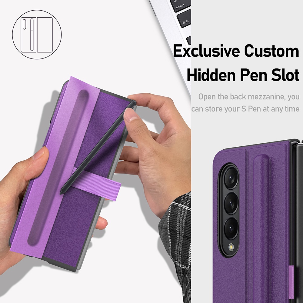 For Samsung Galaxy Z Fold 4 5G Fold4 Case Luxury Leather Pen Slot Holder Protection Cover