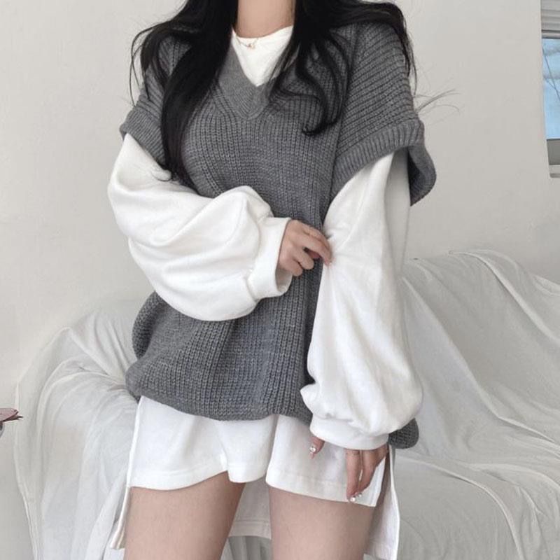 Áo Len Tay Dài + Áo Vest Len Phong Cách Hàn Quốc Thời Trang Xuân Thu 2023