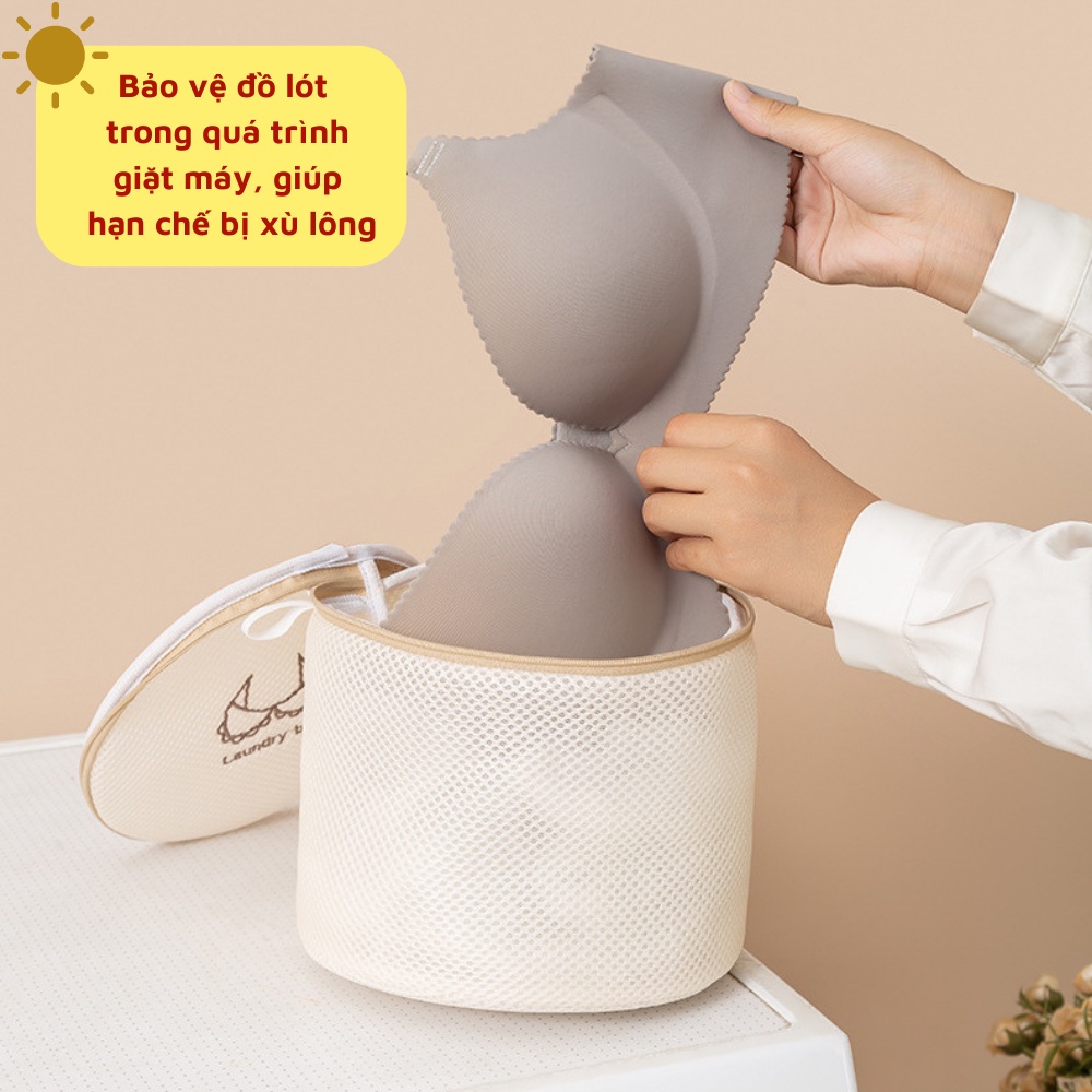 Túi lưới tròn giặt đồ áo lót bra tất chân giữ form áo lót 3 lớp polyester co giãn cao cấp bảo vệ đồ lót bền đẹp