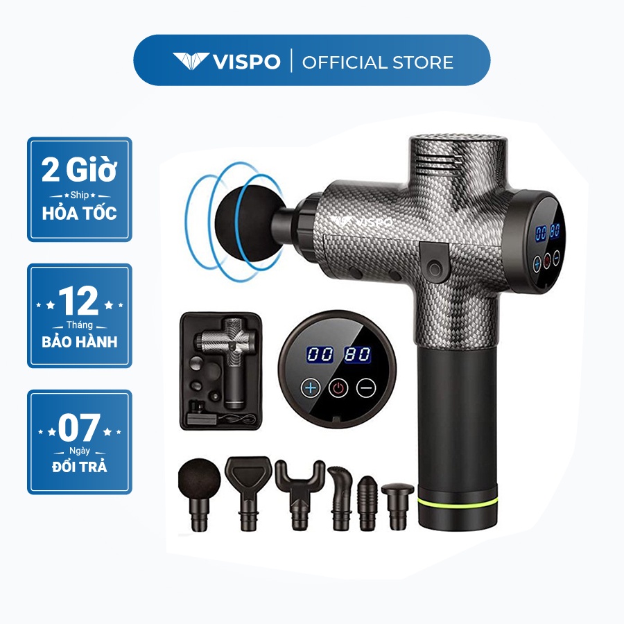 Máy massage cầm tay VISPO VP-S21 có 6 đầu, 30 mức độ rung giúp mat xa, giảm đau mỏi - Bảo hành 12 tháng