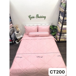Bộ drap giường cotton hàn quốc - 100% cotton - caro chữ hồng