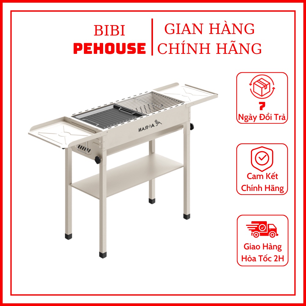 Bếp nướng than hoa ngoài trời Lò nướng than BBQ 2 tầng cỡ lớn gấp gọn đi du lịch dã ngoại và cắm trại bibi shop