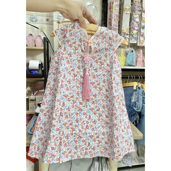 xã kho váy sườn xám cách tân dáng váy chữ A cho bé gái màu hồng dễ thương xinh xắn diện lễ tết 2023 từ 10kg- 25kg