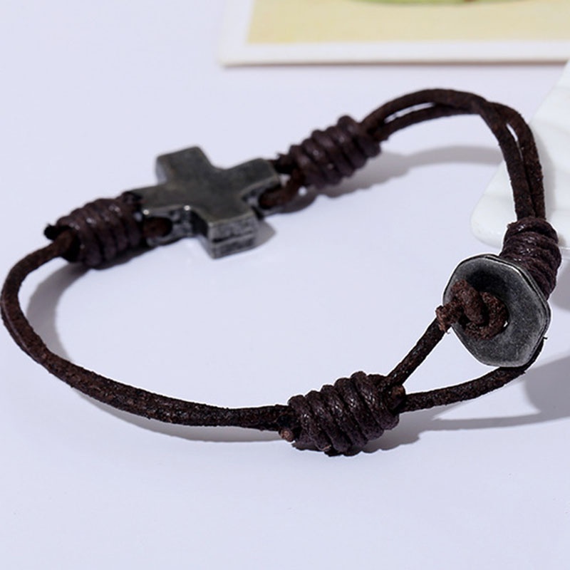 Vòng Tay Dây Bện Phối Mặt Thánh Giá Phong Cách Âu Mỹ Thời Trang