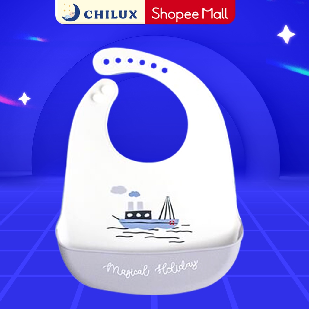 Yếm ăn dặm silicon cho bé Chilux xinh xắn, có máng, dễ vệ sinh